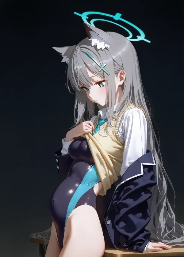 幻想支線︱愛と夢物語 Sunaookami Shiroko 砂狼シロコ水着と孕み―情熱の交わり [AI Generated]